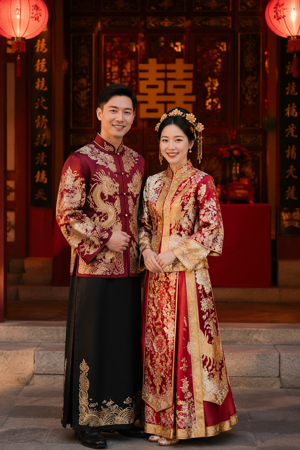 Chinese-inspired wedding portrait style example